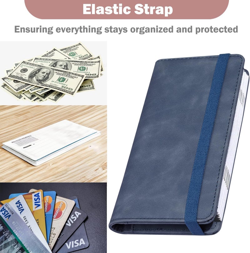 Hot Cool Checkbook Cover with Elastic Band - Premium Leather Clear PVC Divider Durable, Compact, and Multi-Functional Holder Wallet Case for Man and Woman, Skin - Blue - Image 2